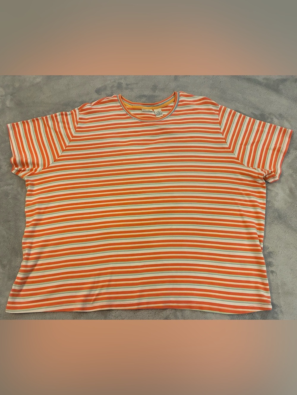 Cherokee Brand Striped Orange & White Crewneck Tee - Women Size 3X - 100% Cotton
